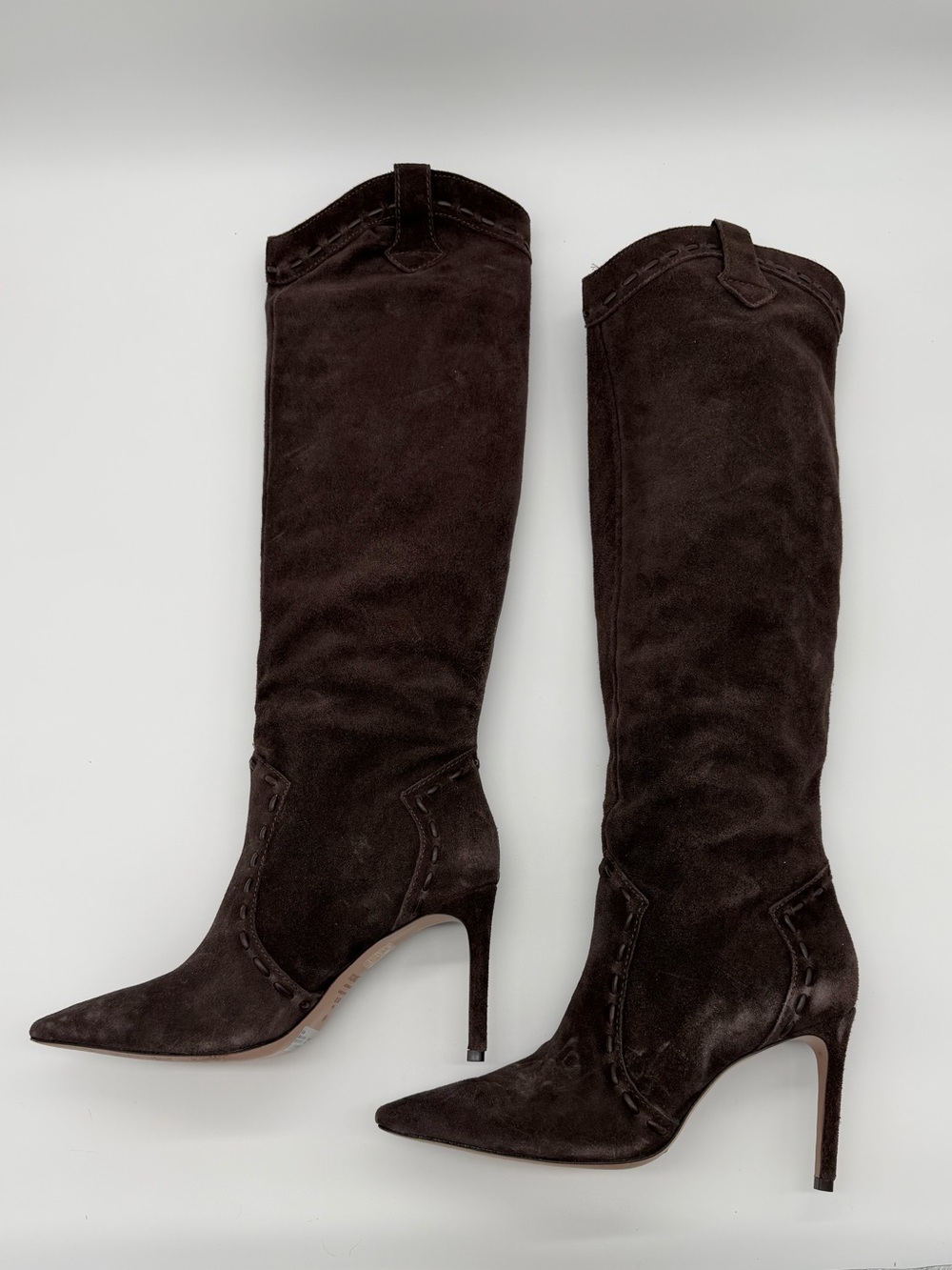 Schutz Eliana Brown Suede Western Knee-High Stiletto Boots – Size 8.5 - Picture 5 of 12